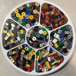 Assorted LEGO Pieces in Organizer Tray